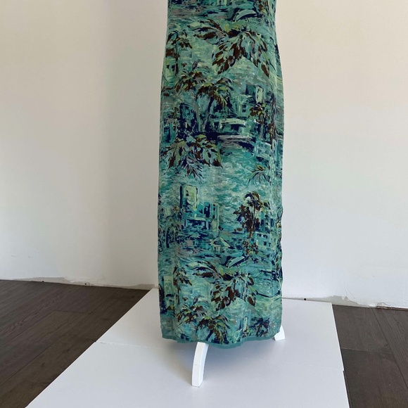 100% SILK MAXI DRESS SUMMER BEACHY VACATION PAINTED RESORTWEAR TROPICAL ABSTRACT - Picture 8 of 8